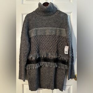 BANANA REPUBLIC Cottagecore VNTG Mixed Textile Wool Alpaca Chunky Fringe T’Neck